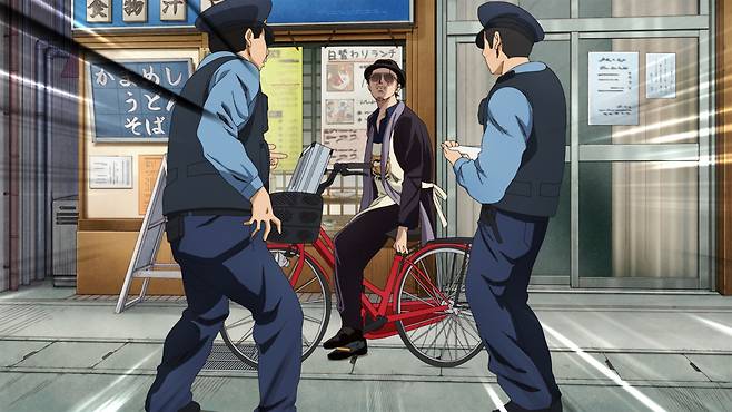 인상이 험악하다는 이유만으로 경찰들에게 불심검문을 당하는 다쓰. /넷플릭스