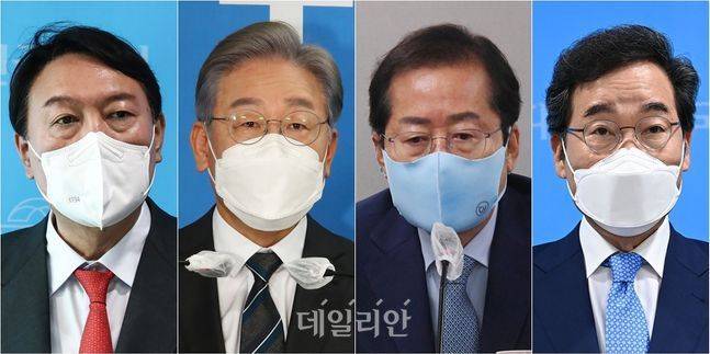 대선주자인 윤석열 전 검찰총장과 이재명 경기지사, 홍준표 국민의힘 의원, 이낙연 민주당 전 대표(왼쪽부터) ⓒ데일리안