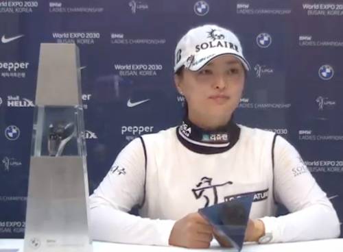 2021년 미국여자프로골프(LPGA) 투어 BMW 레이디스 챔피언십에서 임희정과 연장전 끝에 우승한 고진영 프로가 우승 인터뷰하는 모습이다. 사진출처=BMW 코리아가 제공한 영상 캡처