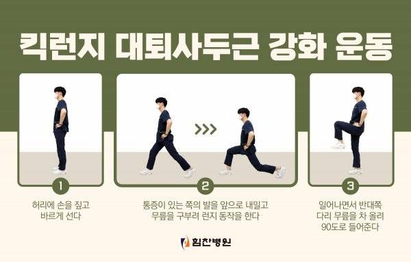 집에서 대퇴사두근 강화에 좋은 홈트 운동 킥런지