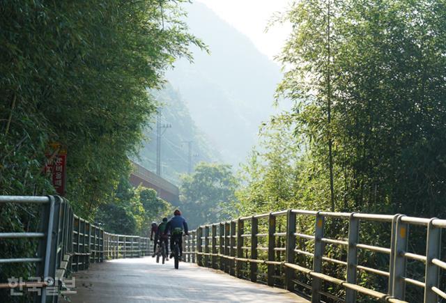 작원잔도 아래에 낙동강 자전거길이 설치돼 있다. 강 풍경을 음미하기 좋은데, 길이 넓어 자전거가 거칠것 없이 달린다.