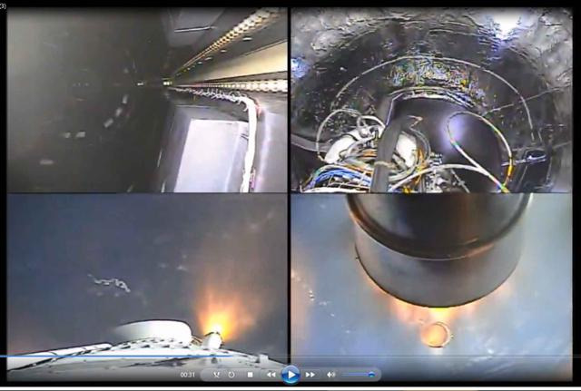 한국형 발사체 '누리호'(KSLV-II) 1단이 정상적으로 분리돼 지구로 떨어지는 모습(오른쪽 아래). 한국항공우주연구원 제공.