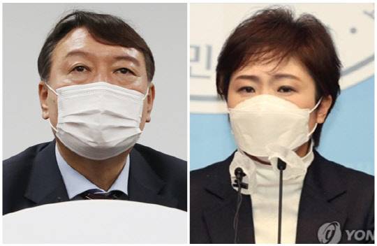 윤석열(왼쪽) 전 검찰총장과 이언주 전 국회의원. 연합뉴스