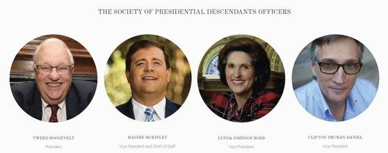 미국 대통령후손협회 임원진. 왼쪽부터 트위드 루스벨트 회장, 매시 매킨리 부회장, 린다 존슨 롭 부회장, 클리프턴 트루먼 다니엘 부회장. 사진 대통령후손협회 홈페이지 캡처