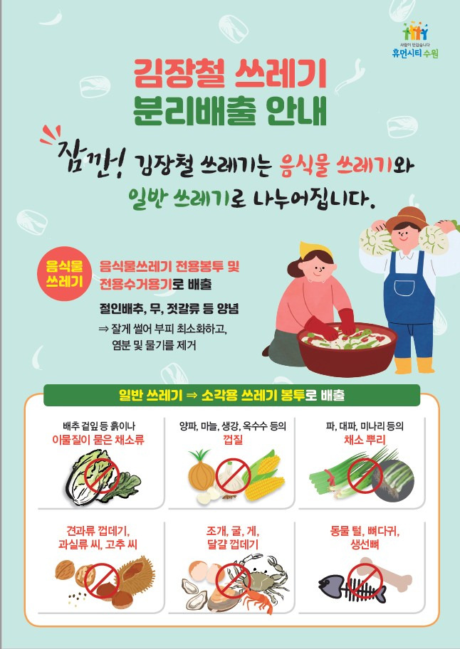 사진=수원시, ‘올바른 김장쓰레기 분리배출 방법' 홍보/사진제공=수원시