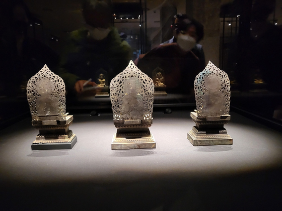 Amitabha Buddha Triad is exhibited for the first time by the museum. [YIM SEUNG-HYE]