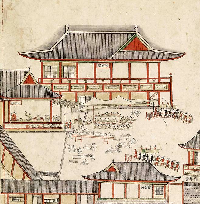 조선시대 탐라순력도 '감귤봉진' (제주=연합뉴스) 조선 숙종 1702년 제주목사로 부임한 이형상이 화공 김남길에게 남기도록 한 채색 화첩 '탐라순력도' 감귤봉진. 감귤을 임금에게 진상하기 위한 작업과정이 잘 묘사돼 있다. 2021.11.7 [제주도 제공, 재판매 및 DB 금지]