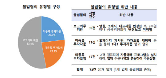 유사투자자문업자 불법혐의 적발현황. 금융감독원 제공