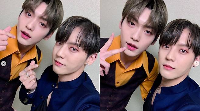 그룹 투모로우바이투게더 수빈과 그룹 비투비 민혁(왼쪽 사진 오른쪽)/사진=민혁 인스타그램