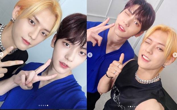 그룹 투모로우바이투게더 수빈과 그룹 비투비 민혁(왼쪽 사진 오른쪽)/사진=민혁 인스타그램