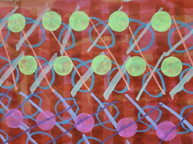 김령문 작 <무제>(2021). 즉흥곡을 연주하듯 작가의 호흡이 서려 있는 직감적인 선과 색으로 주관적 감성을 표현했다.