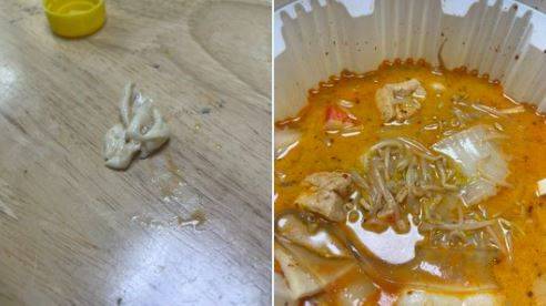 고객 A씨가 공개한 마라탕 속 (왼쪽)흰색 물질 사진/A씨 트위터