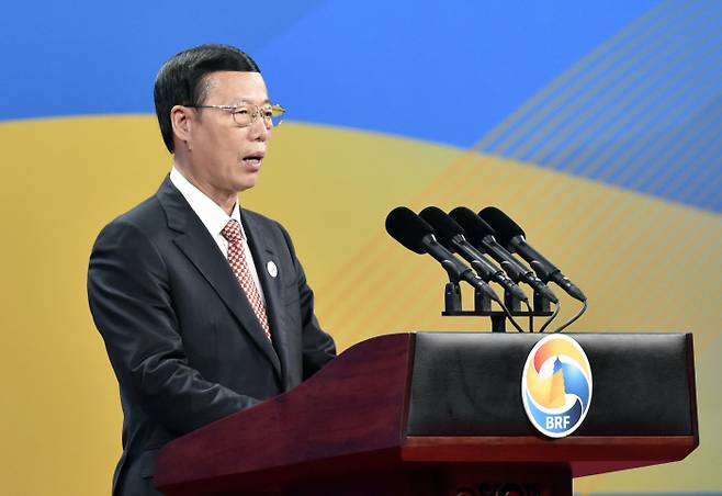 2017년 5월 장가오리 중국 부총리가 베이징에서 열린 일대일로 포럼에서 연설을 하고 있다. 게티이미지