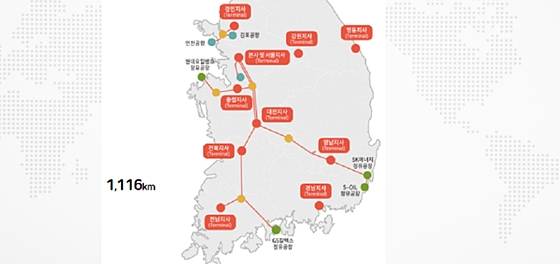 전국 송유관 노선도 /사진=대한송유관공사 홈페이지