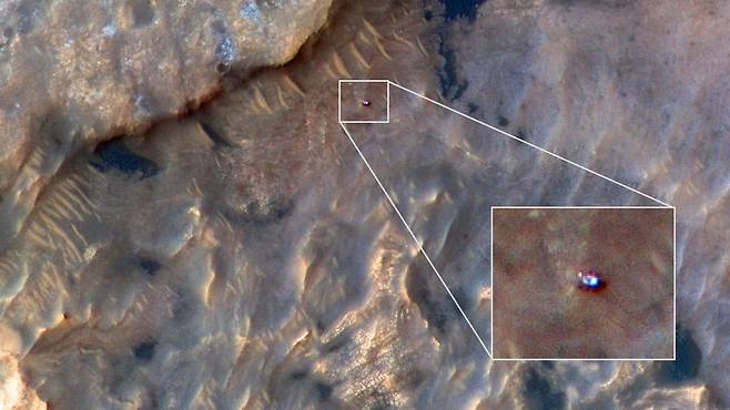 지난 2019년 5월 화성정찰위성(MRO)이 포착한 큐리오시티. 사진=NASA/JPL-Caltech