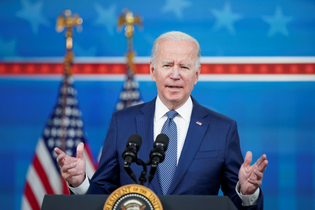 조 바이든 미국 대통령이 1일 백악관에서 공급망 문제와 관련해 연설을 하고 있다./로이터 연합뉴스