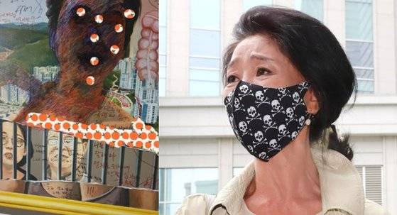 지난 2일 배우 김부선씨가 자신의 페이스북에 “법은 멀고 펜은 가까웠다”며 벽화를 훼손한 사진을 올렸다. [김부선 페이스북 캡처, 연합뉴스]