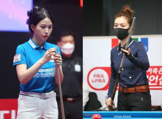 1회전 탈락의 고배를 든 전애린(왼쪽), 한주희(사진=브릴리언트 빌리아드)