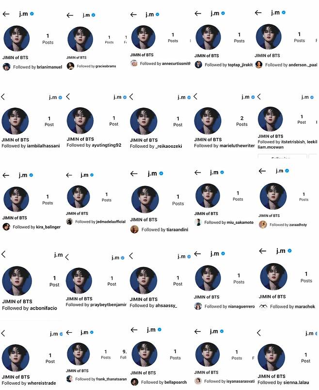 '셀럽들의 슈퍼 셀럽' 방탄소년단 지민 인스타 개설에 세계 유명인들 앞다퉈 팔로우 '핫인기'