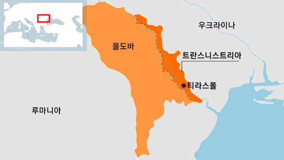 몰도바의 분쟁지역 트란스니스트리아. (그래픽=유럽 자유 방송 캡처)