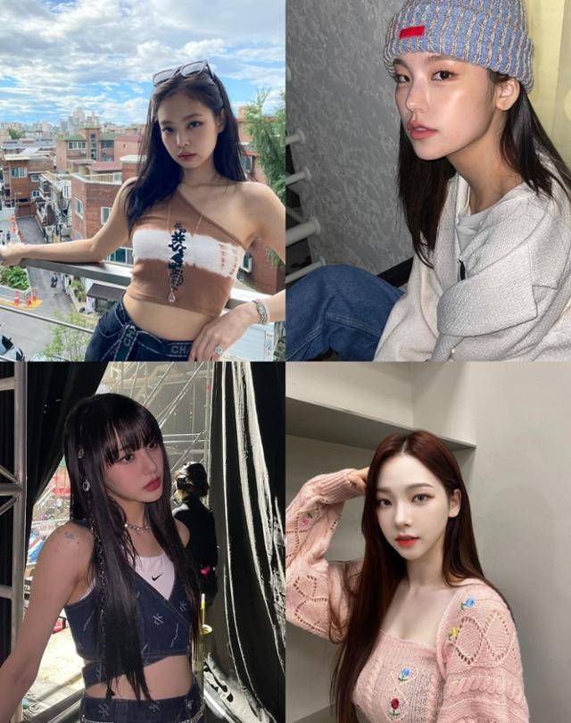 '고양이상' 스타들은 도도하고 세련된 분위기가 돋보인다. 블랙핑크 제니·ITZY 예지·노제·에스파 카리나 SNS