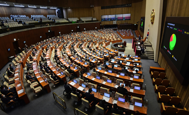 2022년도 예산안이 지난 3일 국회에서 열린 본회의에서 가결되고 있다. /권욱 기자