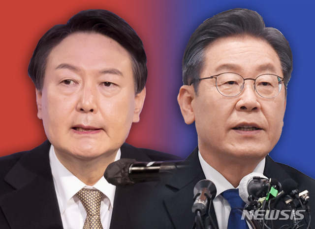 [서울=뉴시스] 윤석열 국민의힘 대선후보(왼쪽부터)와 이재명 더불어민주당 후보.