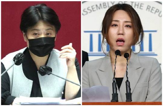윤희숙(왼쪽) 국민의힘 전 국회의원과 조성은씨. 연합뉴스