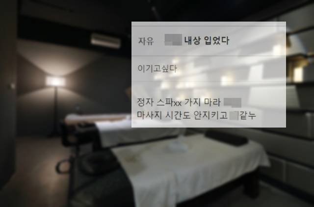 이재명 더불어민주당 대선 후보의 아들이 지난해 3월 온라인 포커 커뮤니티 게시판에 올린 마사지 업소 방문 후기 글과 마사지샵 픽사베이 이미지를 합성한 사진. 해당 이미지는 기사 속 특정 마사지 업소와 관계 없음.