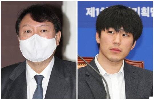 윤석열(왼쪽) 국민의힘 대선 후보와 프로게이머 출신 황희두 전 민주연구원 이사. 연합뉴스