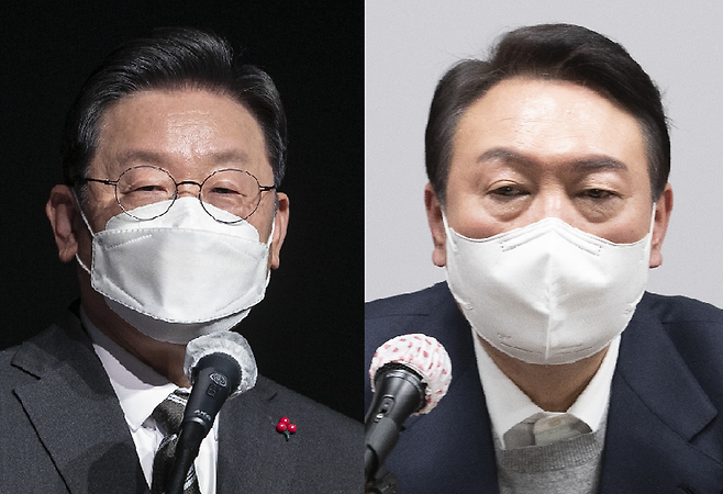 이재명 더불어민주당 대선 후보(왼), 윤석열 국민의힘 대선 후보(오) / 사진 = 국회사진기자단