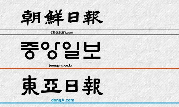 ▲조선 중앙 동아일보 제호. 디자인=이우림.