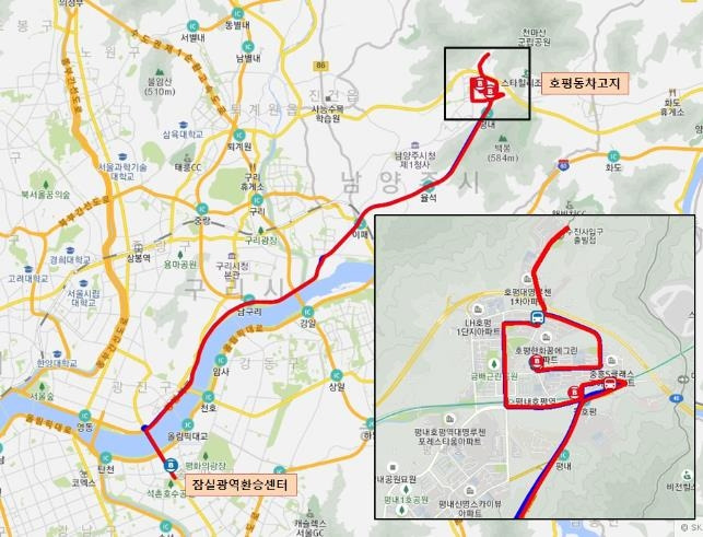 2층 전기버스가 투입되는 M2323 노선도 [국토교통부 제공. 재판매 및 DB 금지]