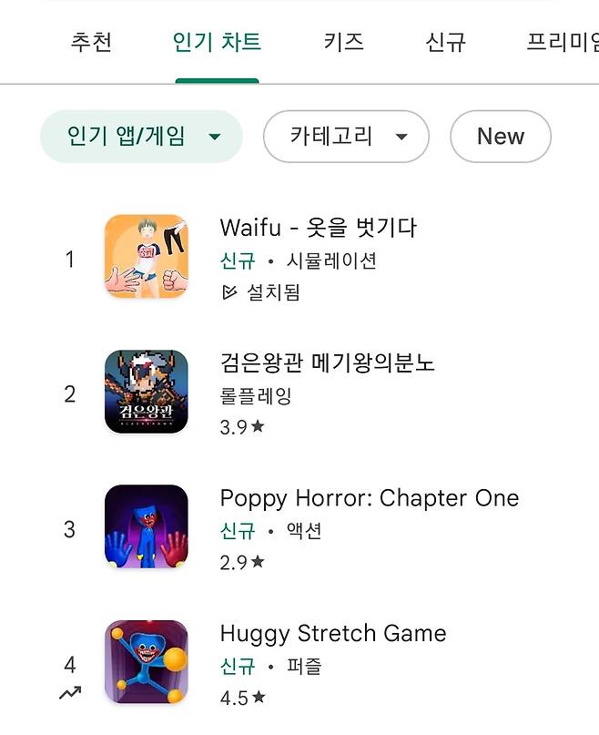 3일 오후 국내 구글플레이 인기 게임 순위 (구글플레이 캡처) © 뉴스1