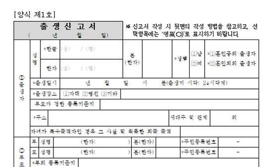 출생신고서. [중앙포토]