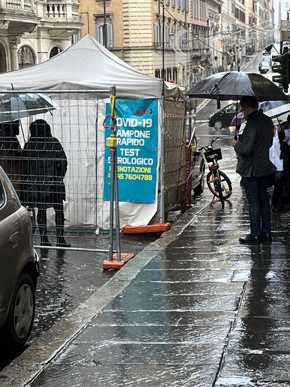 People line up for a rapid antigen Covid-19 test outside a pharmacy in Rome last month.