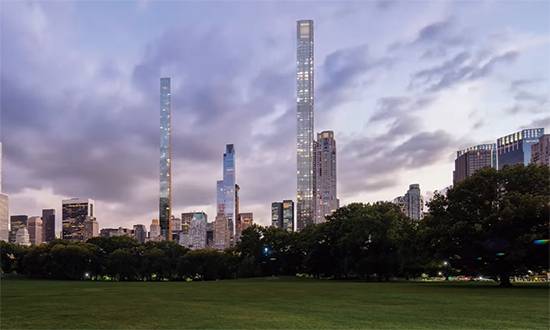 높이가 472m로 세계에서 가장 높은 주거용 빌딩인 센트럴파크타워가 센트럴파크를 가로질러 보인다. (센트럴파크타워 홈페이지 제공)