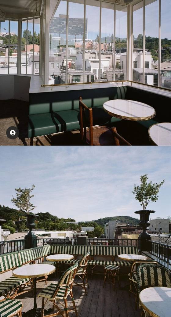 플래그십 스토어는 제품만 판매하는 것이 아니다. 5층은 프랑스식 통창의 개방감을 느낄 수 있는 카페로 꾸며져 있다. 루프탑 공간도 서울의 핫플레이스로 떠올랐다. [사진 아스티에 드 빌라트 SNS]