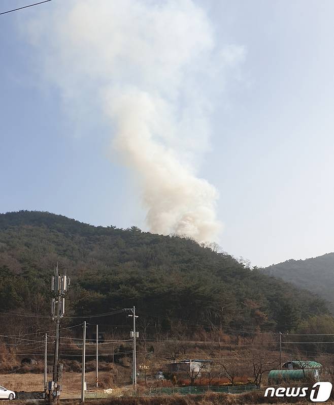10일 오후 1시50분쯤 경남 밀양시 부북면 덕곡리 소재 야산에 불이 나 2시간만에 진화됐다. 사진은 화재 현장. (경남소방본부 제공) © 뉴스1