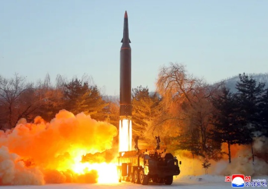The test launch of a hypersonic missile, which North Korea claimed was successful on January 5. Yonhap News