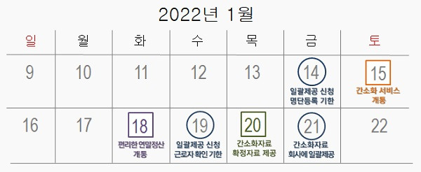 2021년 귀속 연말정산 서비스 일정.