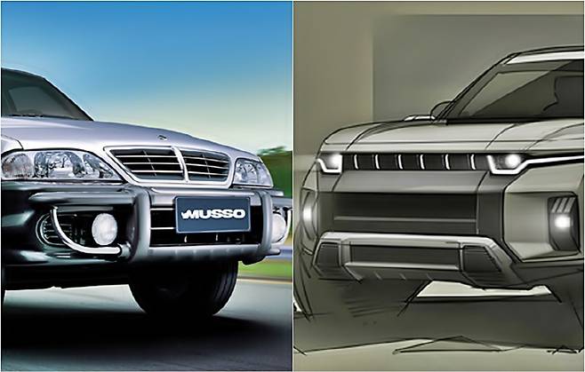 무쏘(왼쪽)와 J100 [사진 출처 = 쌍용차]