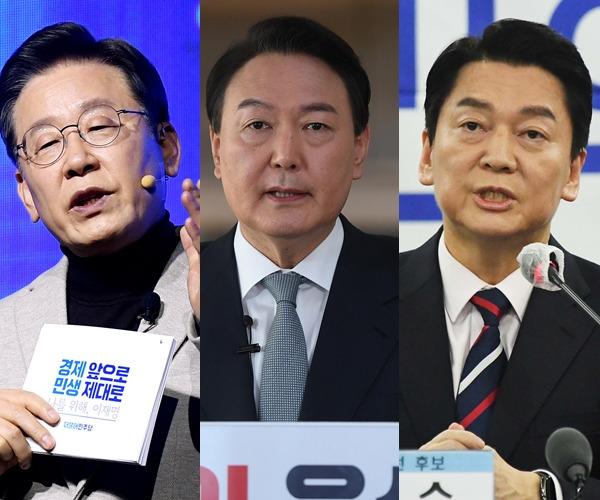 여야 대선주자들이 앞다퉈 게임관련 공약을 내놓고 있다. 사진은 이재명 더불어민주당 대선후보(왼쪽)와 윤석열 국민의힘 후보, 안철수 국민의당 후보의 모습. /사진=뉴스1