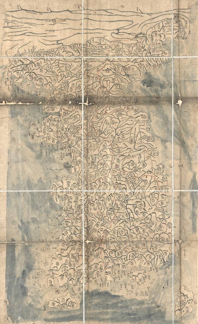 조선 전기 방식을 따른 대명일통천하도의 조선도 (출처: The Library of Congress)