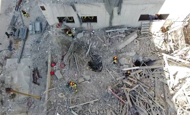 현대산업개발 신축 아파트 붕괴 사고 현장. 광주시소방본부 제공