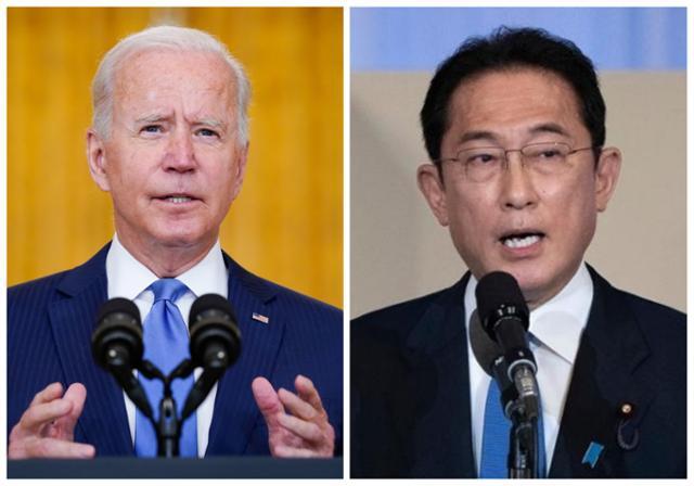 조 바이든(왼쪽) 미 대통령과 기시다 후미오 일본 총리. 교도 연합뉴스, AP 뉴시스