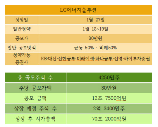LG에너지솔루션 IPO 개요 및 공모청약 표