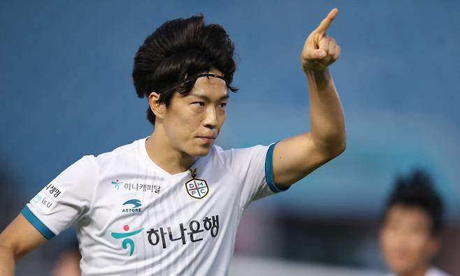 대전하나시티즌 마사가 지난해 K리그2 안산 그리너스전에서 골을 넣은 뒤 세리머니를 하고 있다. 프로축구연맹 제공