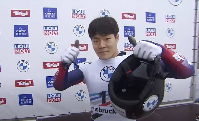 2021-22 BMW 국제봅슬레이스켈레톤연맹(IBSF) 월드컵 2차 대회 남자 스켈레톤 4위를 마크한 정승기.(IBSF 유튜브 캡처) © 뉴스1