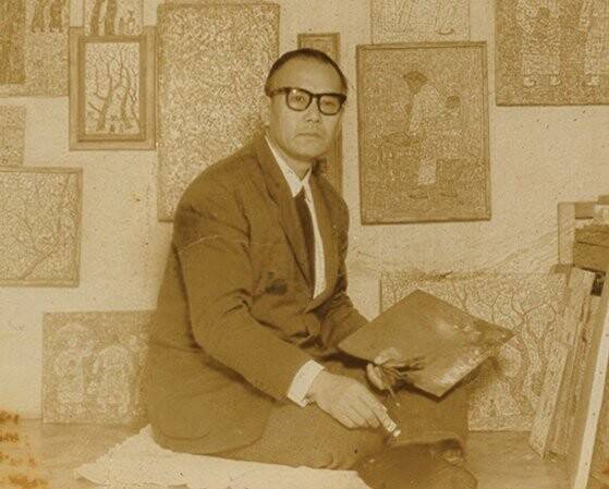 1965년 봄 서울 전농동 자택 작업실에서 찍은 말년의 박수근. 별세하기 두달 전 찍은 것으로 전해진다. 유족 제공